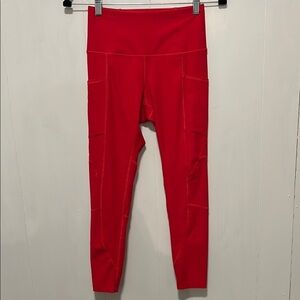 Red High-Waisted Leggings w Pockets
